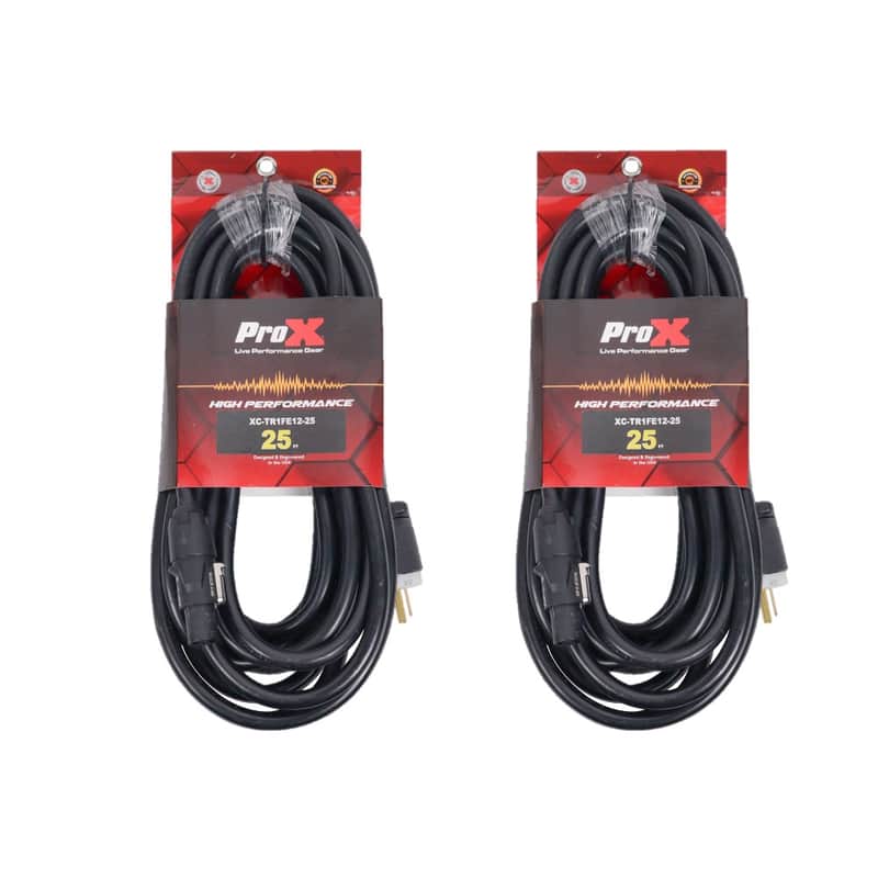Pair of 2x Pro X 25 Ft. 12AWG 120VAC Male Edison NEMA 5-15P to Powerkon for Power Connection compatible devices image 1