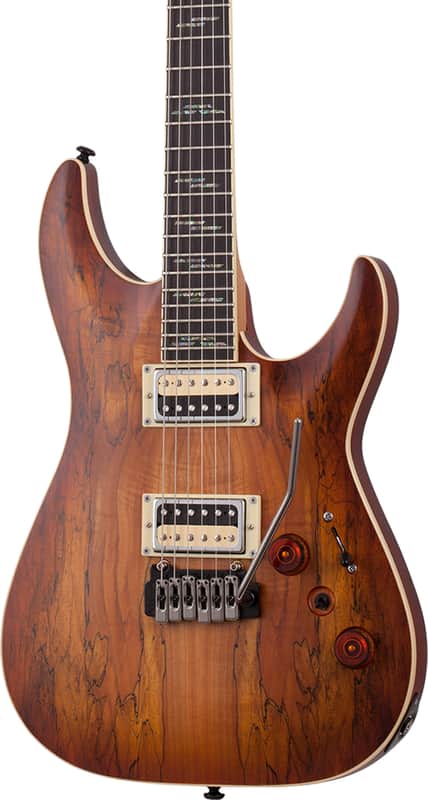 Schecter C-1 Exotic Spalted Maple Electric Guitar, Ebony Fingerboard, Satin Natural Vintage Burst image 1