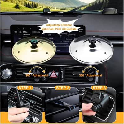 Mini Car Crash Cymbal for Air Vent (2 Pack), Car Drum Crash Cymbal for Endless Rhythmic Fun, Crisp Sound Percussion Drum Accessory, Fun Dashboard Accessory for All Type of Vehicles (Gold and silver) image 3