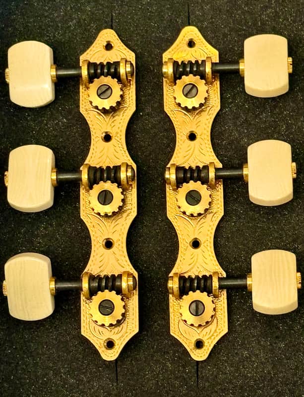 Ullsperger/Hopf Landstorfer Hauser Style Classical Guitar Tuning Machines, Vintage Tuners - Gold, Ivory