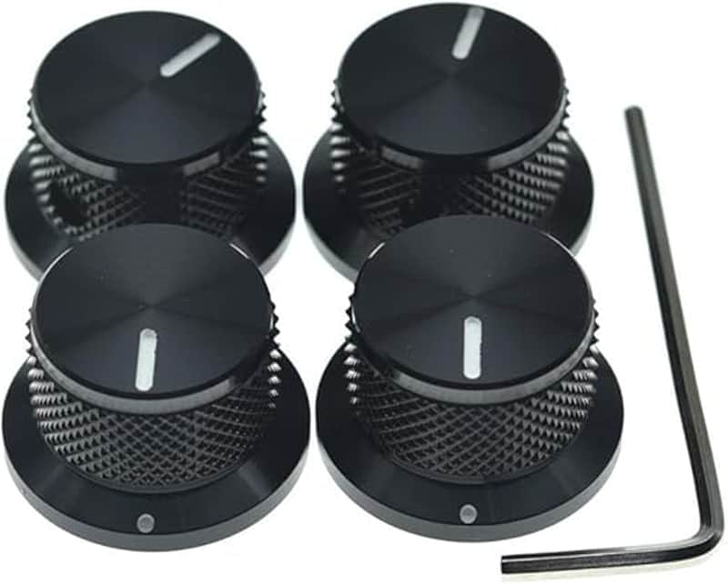 4-Pack Set Screw Style Aluminium Potentiometer Knobs 1/4" Universal Top Hat Knobs Bell Volume Tone Control Knobs for Guitar/Bass/AMPS/Preamps Black with Indicator image 1