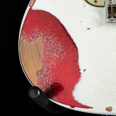 Fender Custom Shop 1960 Stratocaster Heavy Relic Olympic White Over Red Sparkle image 8