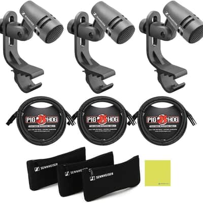 Sennheiser e 604 3-Pack Cardioid Dynamic Microphone Bundle with 3-Pack Pig Hog PHM10 8mm Microphone Cable and Instrument Polishing Cloth - Clip On Microphone, Instrument Microphone image 1