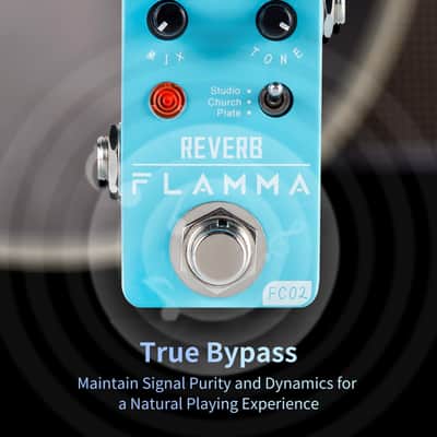 FLAMMA FC02 Mini Reverb Pedal Digital Guitar Pedal with 3 Reverb Effects Church Plate Studio True Bypass-Blue image 6