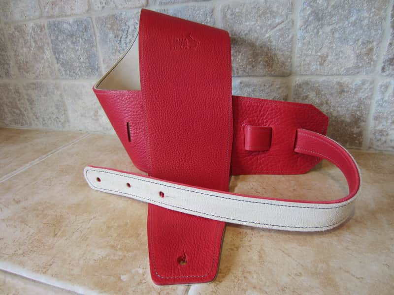 Italia Leather Straps 4 INCH WIDE RED LEATHER GUITAR STRAP RED-BEIGE  2026 image 1