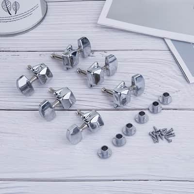 3R3L Semi Closed Guitar Tuner String Tuning Pole Head Set Folk Guitar Knobs Acoustic Electric Guitar Locking Tuner Silver String Tuning Foot Keys Machine Head Set image 1