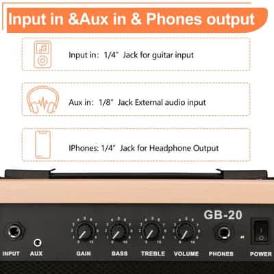 Glarry 20W GB-20 Electric Bass Guitar Amplifier - Natural image 6