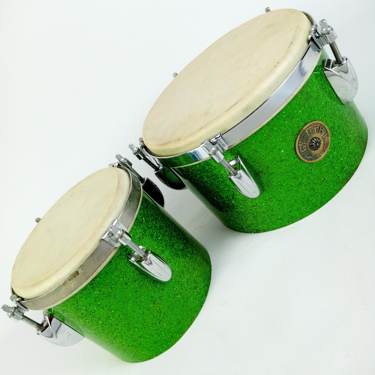 Gretsch Green Sparkle Bongo Drums Vintage '52 Broadkaster 5.5x6,8"Calfskin 50s* — main photograph