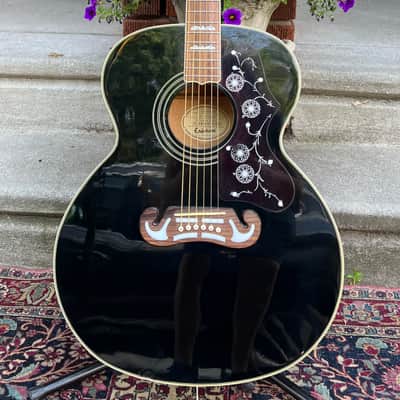 2005 MIK Epiphone EJ-200 EB “Jumbo” Acoustic Guitar ~ Shiny Gloss Ebony Finish, Mustache Bridge, Decorated Fretboard *SALE* image 3