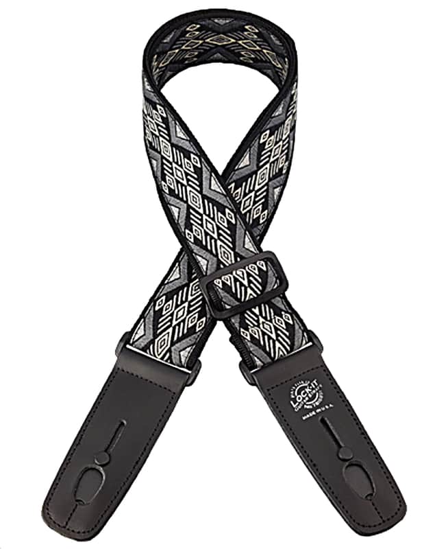 Lock-It Straps Retro Vintage Series 2" Jacquard Guitar Strap w Leather Locking Ends Carbon Canyon image 1