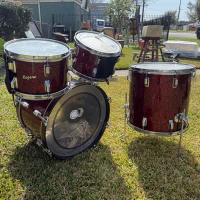 1960s Rogers Holiday Cleveland 12-12-16-20 Red Onyx Drum Set image 3
