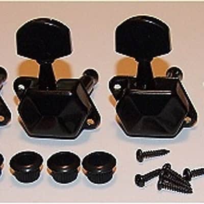 Guitar Parts Economy COVERED Style - 6 In Line - TUNERS SET - Black image 1
