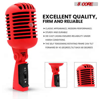 5Core Vintage Microphone Classic Dynamic Professional XLR Studio Retro Style Mic RED image 4