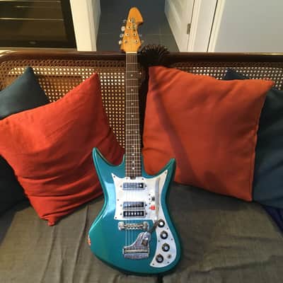 Vintage 60s MIJ Teisco K-3L / ET-312 Sharkfin Electric Guitar - Blue + Hard Case image 1