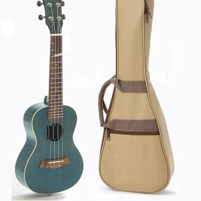 24 Inch Mahogany Ukulele with Aquila Nylgut Strings Installed, Padded Gig Bag, Strap and Picks - Blue image 2