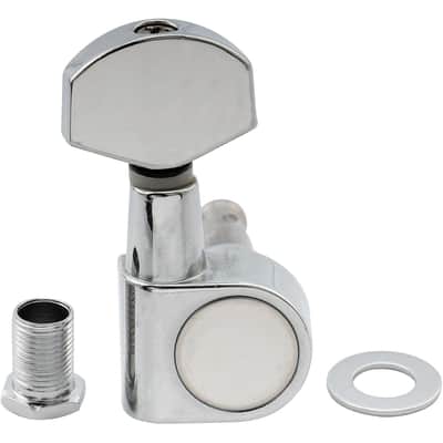 Pro 6-in-line 15:1 Ratio 2-Pin Full Sealed Machine Heads Tuners Tuning Pegs Keys with Hex Button for SQ Strat Tele Style Electric Guitar, Chrome image 4