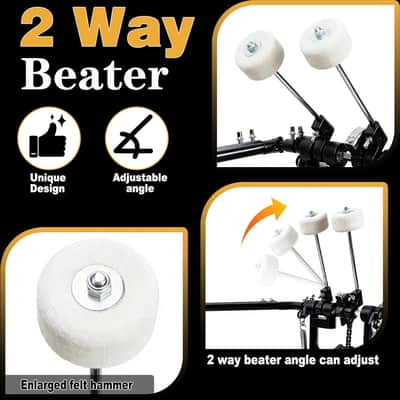 Double Bass Drum Pedal, Double Chain Drive Kick Pedal with Adjustable Felt Beater, Non-Slip Wide Base, Adjustable Spring Tension & Drum Key, Silver Double Pedal for Acoustic & Electronic Drum Sets image 3