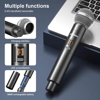 Wireless Microphone Only For Mic Input, Uhf Metal Dynamic Handheld Multipurpose Mic With Rechargeable Receiver (Work 4Hs), 160Ft Range, For Karaoke Machine, Amplifier Speaker, Mixer, Church image 4