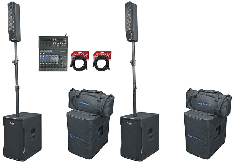 2 Rockville TITAN COLUMN 12 Pro/DJ Active Array Speakers w/Subs+Mixer+Cables+Bag image 1