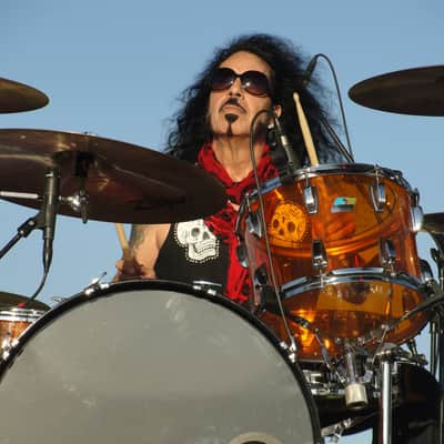 Quiet Riot, Frankie Banali's  2012 Kennedy Center Ludwig "Bonham" Amber  Vistalite Kit 14/16/18/26 image 8