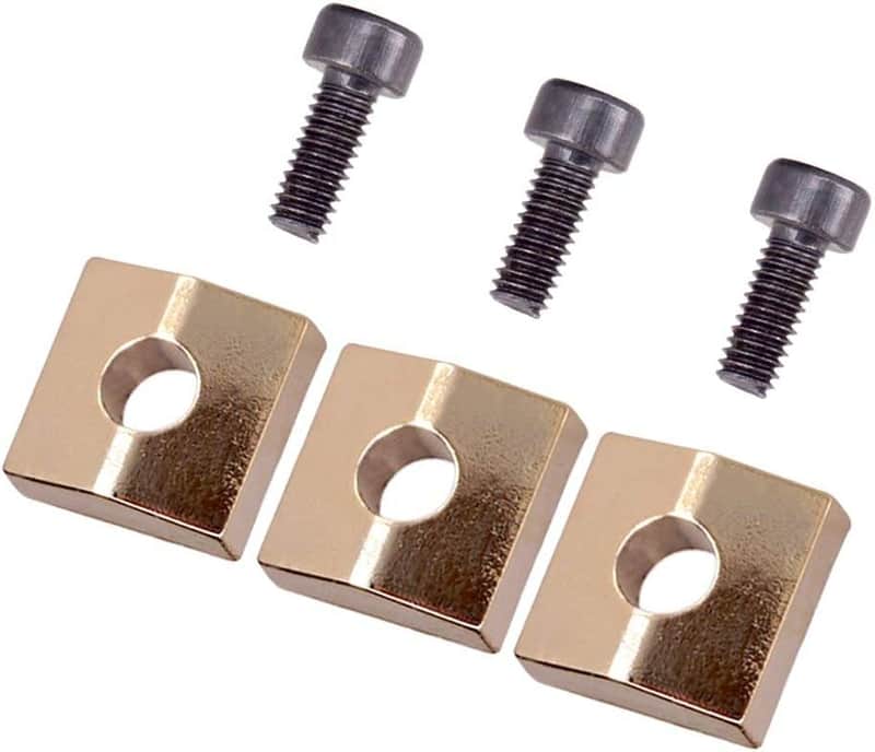3 Pieces Locking Nut Block and Screws Guitar Cap Suitable for Tremolo Bridge Replacement Part (Golden+Black) image 1
