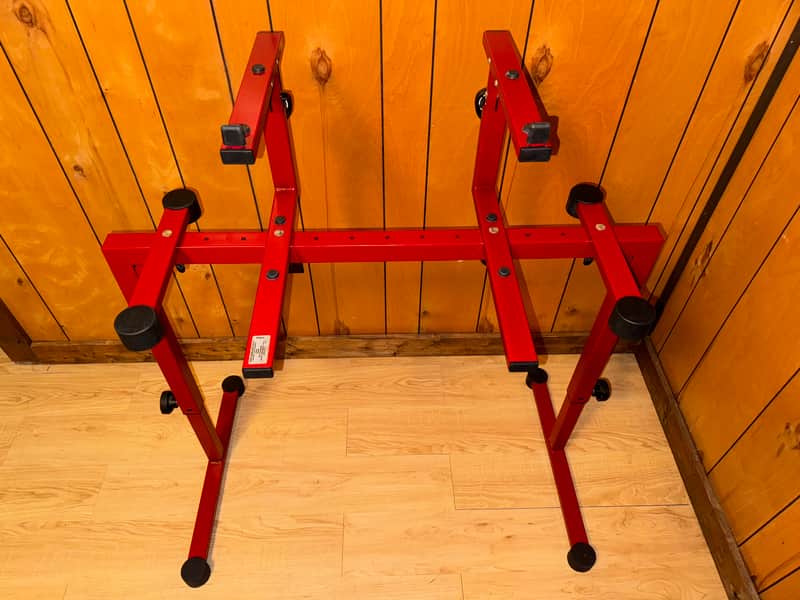 Red k&M Omega König & Meyer 18810 & 18811 keyboard sampler vintage synthesizer stand and stacker image 1