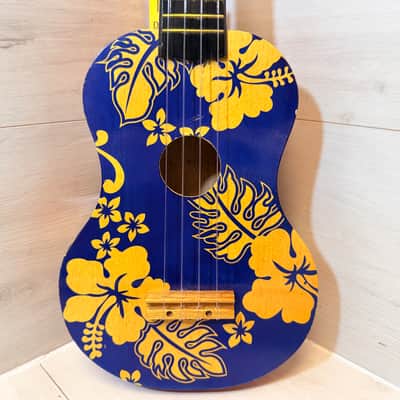 Uknown Floral Hawaiian Soprano Ukulele Blue & Orange Beginner Uke image 2