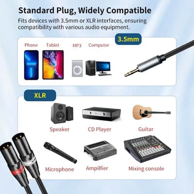 Immagine 3.5mm TRS Stereo to Dual XLR Male Y-Splitter Audio Cable – Low Noise - 3