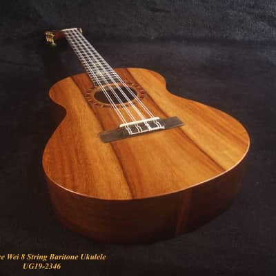 Gift for Musician - Handmade 8 String Baritone Ukulele, Solid Acacia, Indian Rosewood, Slotted Head, Floral Inlay, Bruce Wei UG19-2346 image 2