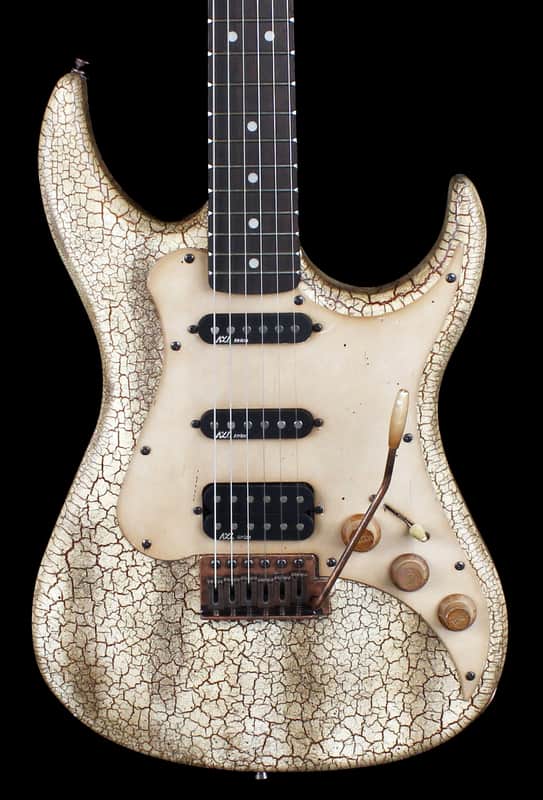 AXL Badwater SRO HSS Distressed Electric Guitar in Cracked White