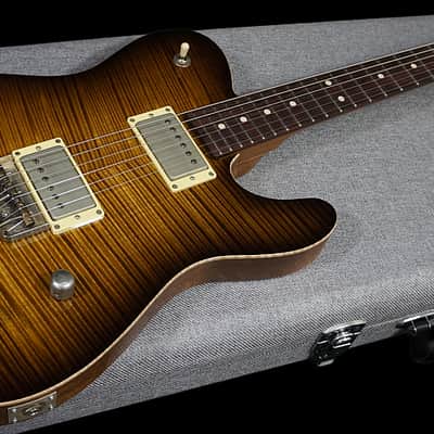 Patrick James Eggle Guitars Oz-T Tele Drop Top in Tiger Eye Burst - Master Grade Flame  Maple Top image 2