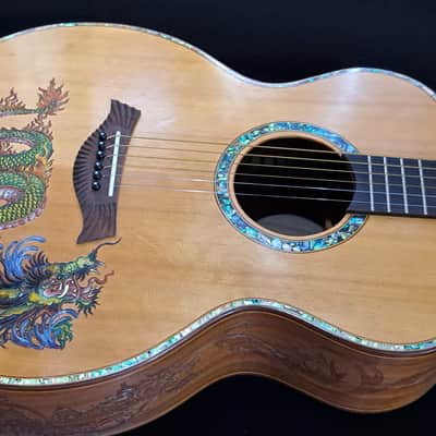 Blueberry Handmade Acoustic Guitar Grand Concert Dragon Motif image 1