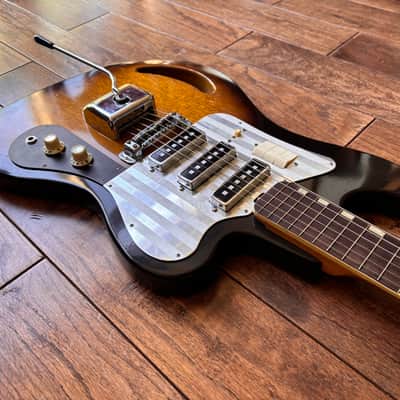 Vintage 1960s Teisco TG-64 Electric Guitar Monkey Grip Tobacco Burst Offset Tremolo MIJ Japan w/ OHSC image 7