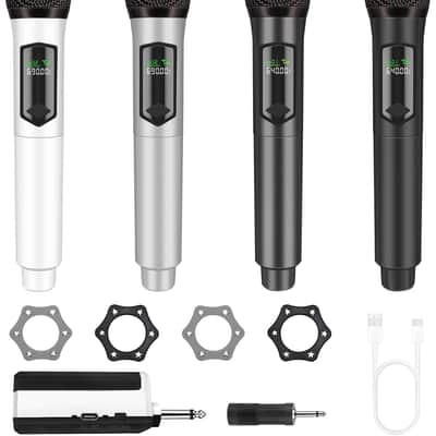 Wireless Microphone Set for Singing, 2.4GHz Rechargeable Handheld Microphones System with Receiver(160 Ft), 4 Pack Cordless Dynamic Mic for Speech & Events, Karaoke Machine, Speaker, PartyBox image 1