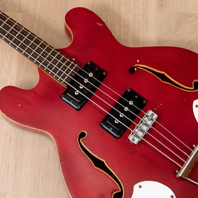 1960s Mosrite Celebrity Vintage 25" Short Scale Hollowbody Bass Cherry, USA-Made image 8