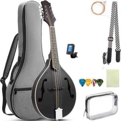 Mandolin Instrument A Style, Acoustic Mandolins Instrument Kit 8 String with Tuner Strap Gig Bag Chord Chart for Professional Beginners Adults Teens Youth Kid(A Style Acoustic Black, 8 String) image 1