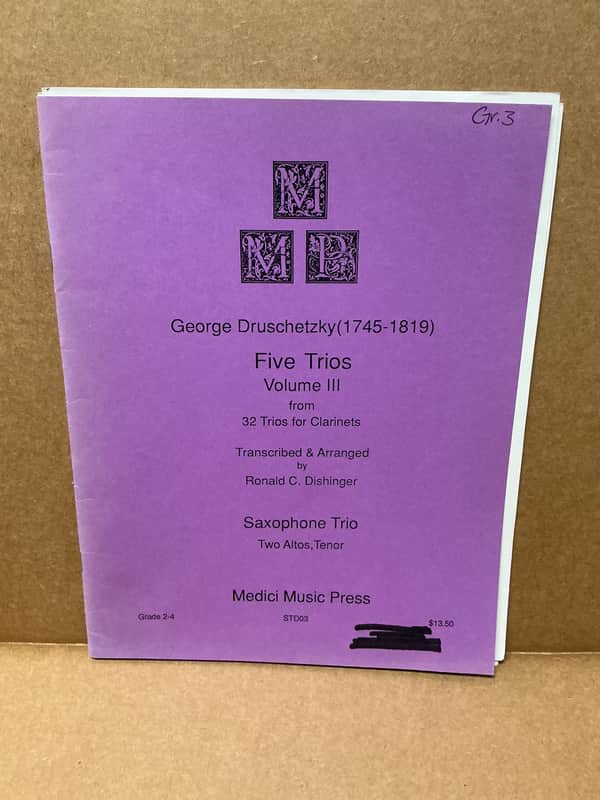 George Druschetzky Five Trios Volume III Saxophone Trio STD03 image 1