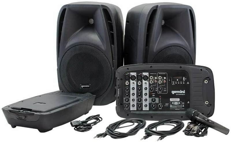Gemini Lightweight Portable PA System w/ 8 Channel Mixer & Stands - ES210MXBLU image 1