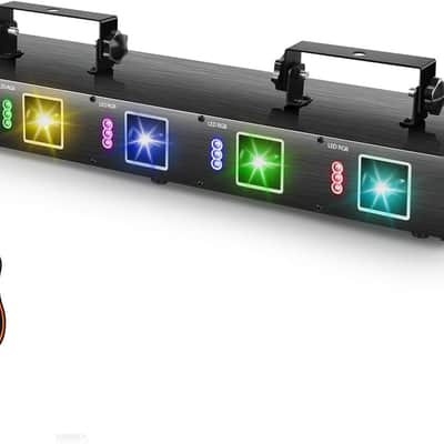 Stage Laser Light, 5 Beam Sound Activated DJ Party Lights RGBYC LED Music Projector with Remote Control DMX for Dancing Birthday Bar Pub Stage image 1