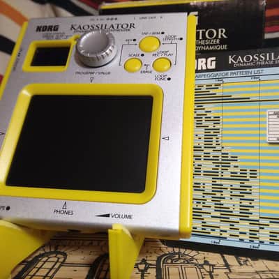 Korg Kaossilator Yellow in box w/ adapter and 3D printed stand image 2