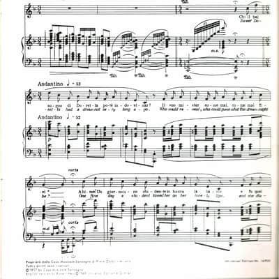 Giacomo Puccini-La Rondine- La Canzone Di Doretta-Ore Dolci E Divine- The Swallow Song of Doretta Sweetest Hours-Waltz for Soprano and Piano image 3