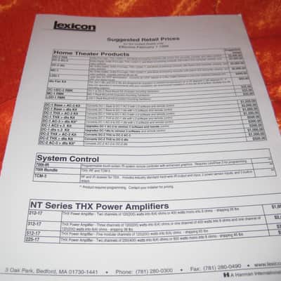Lexicon Products Price Sheet Brochure from 1999 image 1