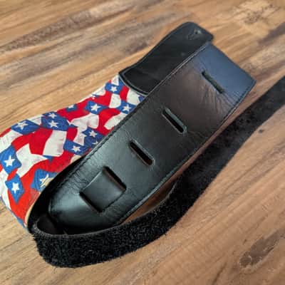 Unbranded Guitar Strap 2.5" Leather Ends Flag Graphics Great Condition image 5