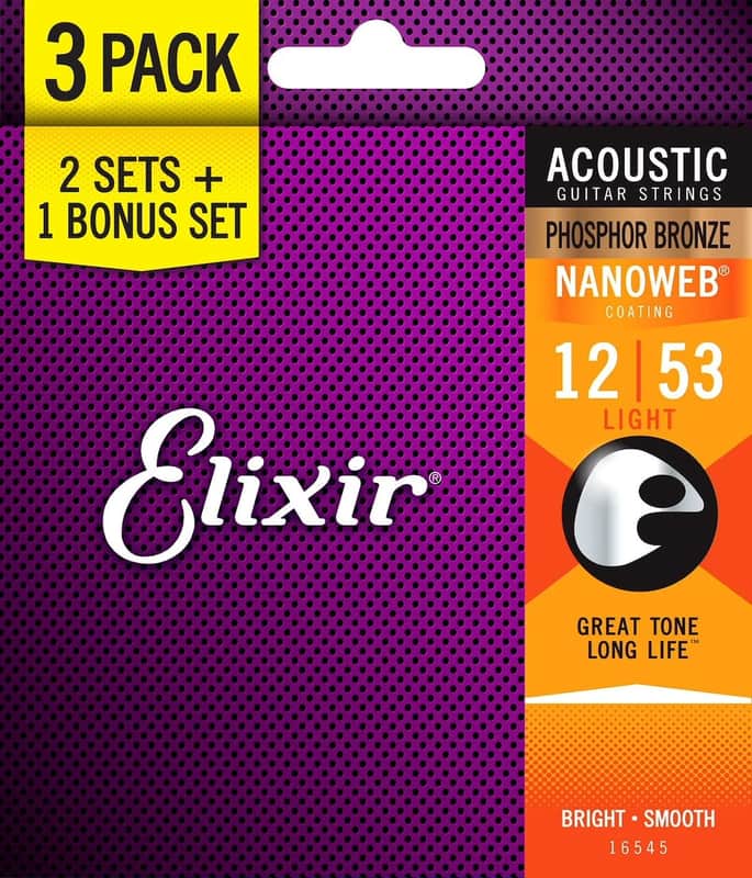 Elixir 16545 Acoustic Phosphor Bronze With NANOWEB Coating Light. 12-53 (3 Pack) image 1