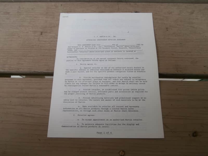 Vintage 1982 C. F. Martin Guitar Authorized Dealer Agreement! Super Rare, Original Case Candy! image 1