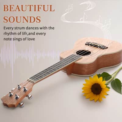 Cxxss 23in mahogany body rosewood fingerboard ukulele, cotton bag, capo, strap, picks*3, wrench tool image 8