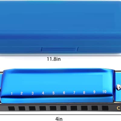 Harmonica Key of C Mouth Organ Diatonic Harmonica with Case, 10 Hole 20 Tones Stainless Blues Harp for Adults, Beginners and Professional (Sapphire Blue) image 2