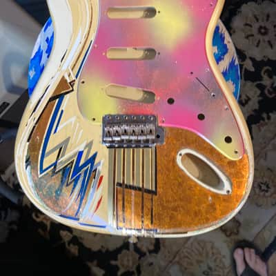 Fender MIJ 357V Stratocaster Body Project 1980s-90 - Vintage White w/ Custom Handpainted Details Art Deco Design image 11