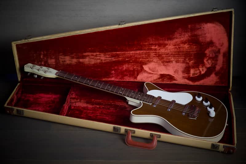 Rare Vintage 1960 Danelectro 6037 DC-3 Deluxe Triple Pickup Shorthorn Dark Walnut w/ OHSC