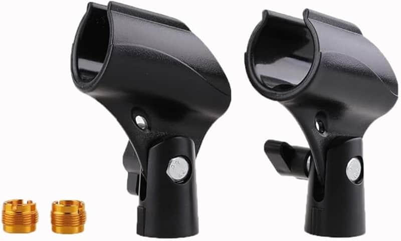 2PC Stands Black Mic Clip for Microphone Mic Clip Holder for Mic Stand with 5/8" Male to 3/8" Female Adapter, 2-pack image 1